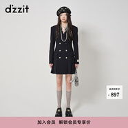 DZZIT地素西裝連衣裙春秋復古英倫風(fēng)雙排扣設計感小眾女 深藍色 XS