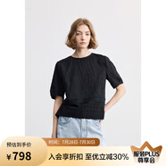 EIN浮花蝶夢(mèng) EIN言浪漫蝴蝶提花圓領(lǐng)花邊拼接文藝上衣2025夏新款 石墨黑 S