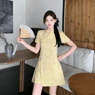 小紅書(shū)爆款夏季新款新中式兩件套時(shí)尚套裝裙子小香風(fēng)混搭風(fēng)港風(fēng)短 黃色(順豐包郵) 2XL120-135 均碼
