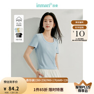 茵曼（INMAN）撞色羅紋棉女裝U領(lǐng)短袖T恤修身氣質(zhì)休閑通勤2025夏季新款短款上衣 蝶翅藍(lán) -18518134 M