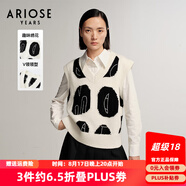 艾諾絲雅詩【商場同款】冬季新款時尚趣味繡花針織背心馬甲20938076 黑白色 S