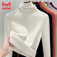 貓人（MiiOW）堆堆領(lǐng)打底衫女秋冬2025高領(lǐng)仿羊絨德絨加絨加厚內搭洋氣上衣 米白 3XL (建議135-145斤)