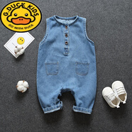 G.DUCKKIDS寶寶牛仔背帶褲子兒童春秋嬰兒哈衣背心式無袖連體衣男童女童長褲 雙兜肩帶無扣 80 (參考年齡1-2歲碼(參考年齡1-2
