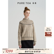 茶·愫【手作鉤織】puretea茶愫鏤空半高領(lǐng)毛衣女套頭針織羊毛2024秋新 淺杏 M