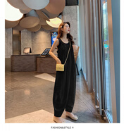 浮夏孕婦背帶褲大碼女裝時(shí)尚寬松顯瘦純棉連體褲工裝褲春秋長(cháng)褲小腳 黑色 均碼 【適合90-170斤】