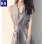 羅蒙輕奢西裝領(lǐng)連衣裙女裝夏季顯瘦灰色無(wú)袖氣質(zhì)收腰高級感高端ol宴會(huì ) 圖片色 L 【建議105-115】