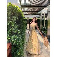 可可里小姐2025夏季新款收腰顯瘦時尚氣質(zhì)碎花度假風(fēng)吊帶長裙連衣裙女裝chic 連衣裙 L