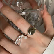 浪漫派對高選2025新款珍珠軟鏈多層鍍銀戒指女ins氣質(zhì)小眾設計高級冷淡風(fēng) 珍珠軟鏈多層+灰月光三角石銀戒