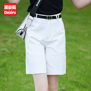 黛姿茹夏季短褲高腰女五分褲寬松休閑褲子西裝卡其色闊腿直筒中褲5分褲 23506白色 2XL /30碼(125~135斤)