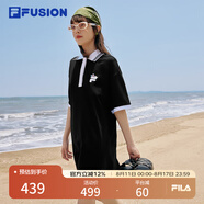 FILA FUSION斐樂潮牌女子連衣裙夏時(shí)尚寬松簡(jiǎn)約POLO領(lǐng)連身裙 深黑-BK XL （175/92A/XL）