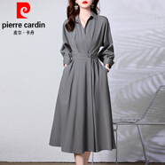 皮爾卡丹（pierre cardin）早春裝長(zhǎng)袖連衣裙2025新款氣質(zhì)顯瘦媽l媽初春襯衫裙子女裝 灰色 XL
