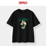 SPAO舒適簡約純棉短袖T恤男女2025夏季新款百搭風(fēng)上衣SPDX25SD01XY 黑#品嘗熱狗 M