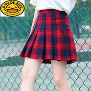 G.DUCKKIDS2024童裝女童百褶裙半身裙韓版兒童秋冬季新款中大童短裙毛呢裙子 黑紅色大格子裙 100