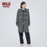 無印良品（MUJI）女式羊毛混牛角扣大衣長款連帽毛呢呢子外套秋冬季外衣女裝 灰色 S (155/80A)
