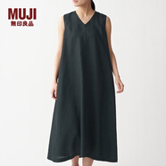 無印良品 MUJI 女式 法國亞麻水洗 無袖連衣裙 BCL07C0S 黑色 XL