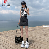 皮爾卡丹（pierre cardin）國際大牌白色夏季新款牛仔短裙女a(chǎn)字半身裙高腰顯瘦百搭防走光包 灰色 有內襯 L