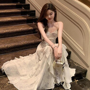 粉媚夢(mèng)新品吊帶連衣裙裙子女夏季衣服女裝2025新款小個(gè)子法式純欲風(fēng)長(zhǎng)裙 水墨碎花荷葉邊連衣裙 S 【建議100斤以內(nèi)】