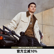 BD.POWER UP+ 羊羔絨外套男秋冬季加厚保暖休閑翻領(lǐng)繡花夾克外套男寬松 米白色 選擇更多 S （45-60kg）