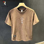 啄木鳥（TUCANO）夏季新款短袖t恤男竹節(jié)棉紋理潮牌刺繡純棉休閑圓領(lǐng)寬松半袖體恤 卡其色 XL 適合體重150-165斤穿
