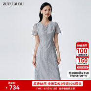 BUOUBUOUBUOUBUOu 2025春夏新款法式優(yōu)雅立體肌理蕾絲珍珠紐扣連衣裙女 灰色B86 L
