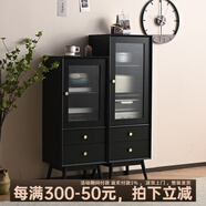 尚品 全實木餐邊柜現(xiàn)代簡約廚房碗柜客廳茶水柜家用邊柜儲物柜子 黑色矮款45*35*109cm