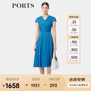 PORTS寶姿春季新品女裝優(yōu)雅桑蠶絲天空湛藍(lán)V領(lǐng)短袖休閑連衣姿春季新 寧靜藍(lán)-1 M (6)