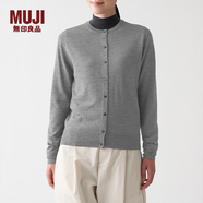 無(wú)印良品 MUJI 女式 羊毛桑蠶絲 可水洗 圓領(lǐng)開(kāi)衫 BAD01A1A 長(zhǎng)袖針織衫 灰色 S