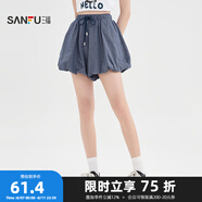 三福短褲2025夏季松緊腰頭設(shè)計(jì)花苞褲甜美褲子女裝495772 藍(lán)色格子 M