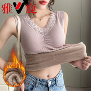 雅鹿加大版保暖背心女帶胸墊冬季蕾絲加絨加厚防寒發(fā)熱內搭上衣打底衫 粉色 L 115-125斤穿