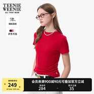 Teenie Weenie小熊T恤女2025春夏新款甜酷潮流活力捏褶圓領(lǐng)短袖T恤打底衫上衣 紅色 L