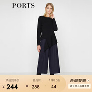 PORTSPorts寶姿女裝 新品不規(guī)則下擺純色長(zhǎng)袖毛衣LV9K418DXF003 黑色 XS