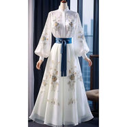 皮爾卡丹（pierrecardin）2025夏季新款高端精致氣質(zhì)女神范小個(gè)子絕美白色印花連衣裙子女裝 圖片色 L 建議105-115斤