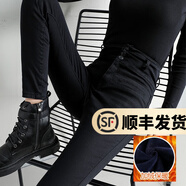 幻黛高腰牛仔褲女顯瘦新款加絨加厚彈力緊身小腳褲顯高長褲潮 黑色加絨 28