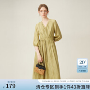 范思藍(lán)恩新中式輕國風(fēng)連衣裙女夏季七分袖V領(lǐng)氣質(zhì)長裙子24FS12031 森林綠 S