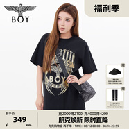 BOY LONDON秋情侶款短袖復(fù)古老鷹燙金時(shí)尚感黑金T恤N01901 黑色 XS