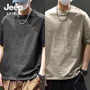 JEEP SPIRIT吉普純棉男短袖t恤夏季山系復古休閑半袖220G重磅寬松體恤兩件裝