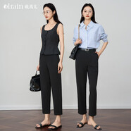 Olrain歐芮兒直筒煙管西裝9分褲女裝夏季通勤百搭顯腿長(zhǎng)褲 黑色 XL