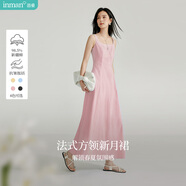 茵曼（INMAN）章若楠同款歐若風(fēng)法式吊帶連衣裙2025夏季新品女裝淡鵝黃色裙子 粉色（方領(lǐng))【好評返現】 XL
