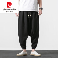 皮爾卡丹（pierre cardin）中國風(fēng)棉麻低襠褲男跨褲飛鼠褲亞麻束腳收口縮腳垮褲寬大吊襠褲潮 黑色 M