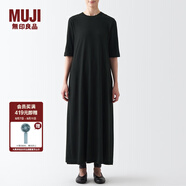 無印良品 MUJI 女式 雙羅紋編織 五分袖連衣裙 BBP32A2A 裙子 黑色 M