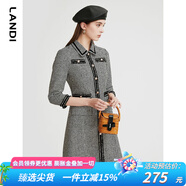 LANDI秋季新款黑白千鳥格小香風(fēng)長袖連衣裙女高級感裙子 黑色 S
