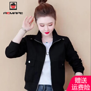 AEMAPE外套女2025春秋季新款小個(gè)子短外套女洋氣時(shí)尚休閑棒球服女 黑色加里布_9099# L _100-110斤
