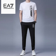 EMPORIO ARMANI EA7阿瑪尼2025夏季男士大碼短袖長褲套裝純棉短袖T恤男休閑褲 A1929短袖長褲套裝白色 L 建議【125-145】斤】