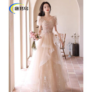 唐努烏（Tang Nu wu）高端法式晚禮服女畢業(yè)新款成人禮服演出服宴會氣質(zhì)聲樂藝考長裙 香檳色 S 【80-95斤】