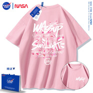 NASA STONE聯(lián)名短袖t恤男夏季新款潮流寬松純棉學(xué)生百搭上衣半袖情侶裝夏裝 粉色-款五 L 推薦體重120-130斤
