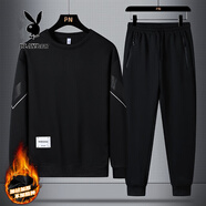 花花公子衛衣男套裝春秋季潮流長(cháng)袖t恤男褲子一套冬天加絨運動(dòng)男裝上衣服 1888黑色套裝（加絨厚款男裝） M/165（偏小80-108斤）