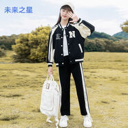 未來之星女童秋季套裝2025新款運(yùn)動(dòng)洋氣時(shí)髦網(wǎng)紅棒球春秋裝兒童 黑色春秋款套裝 110