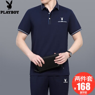 花花公子男裝短袖T恤男士運(yùn)動(dòng)套裝兩件套2025夏季新款爸爸裝夏裝中老年人 SXY3961-深藍(lán)色【兩件套】 2XL(建議140-160斤左右)
