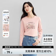 尚都比拉IP聯(lián)名印花純棉長袖t恤女春秋圓領(lǐng)顯瘦百搭女裝上衣 云粉 S 