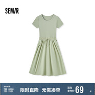 森馬連衣裙女修身收腰夏季假兩件圓領(lǐng)拼接針織長裙101324114016